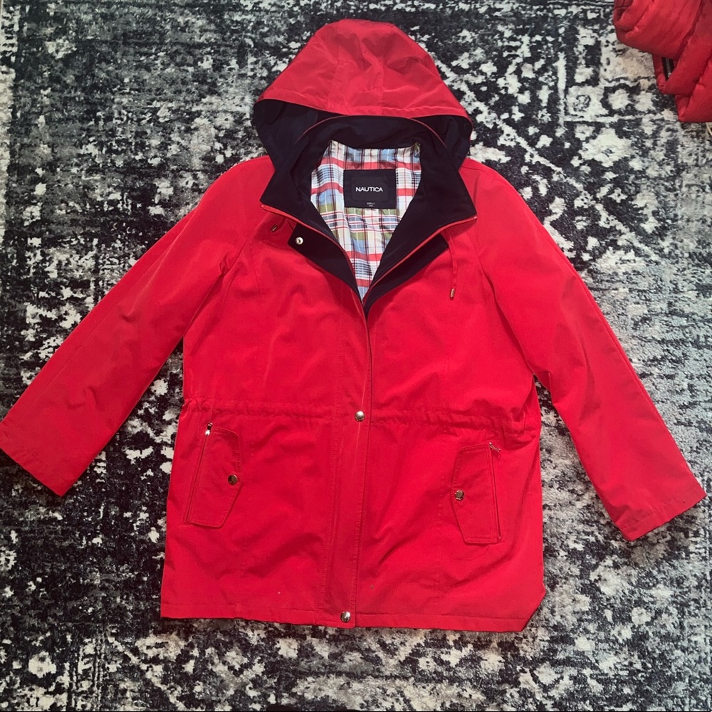 Nautica red hooded rain jacket
